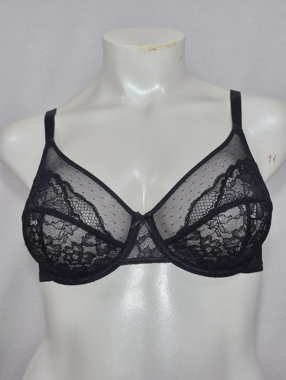 34D HSIA Semi Sheer See Thru‎ Lace Unlined Underwire Bra Black